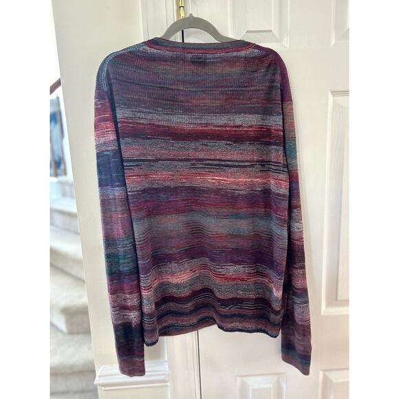 Armani Exchange Red & Blue Marled Watercolor Stripe Knit Linen Blend Sweater - Picture 2 of 5